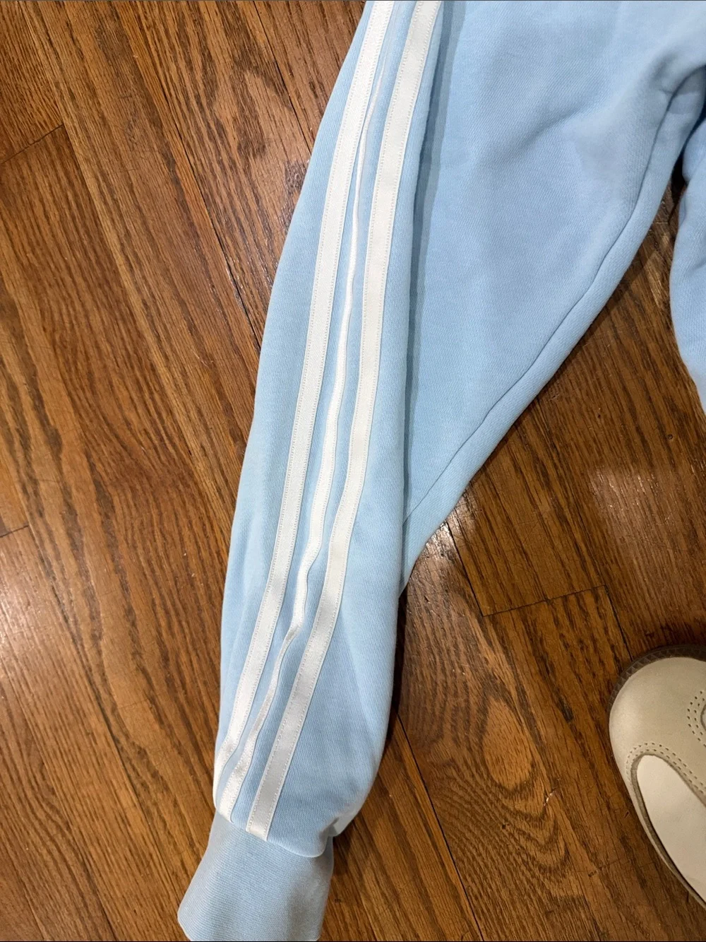 Girls adidas Light Blue Cropped Hoodie with Floral Trefoil, Size L